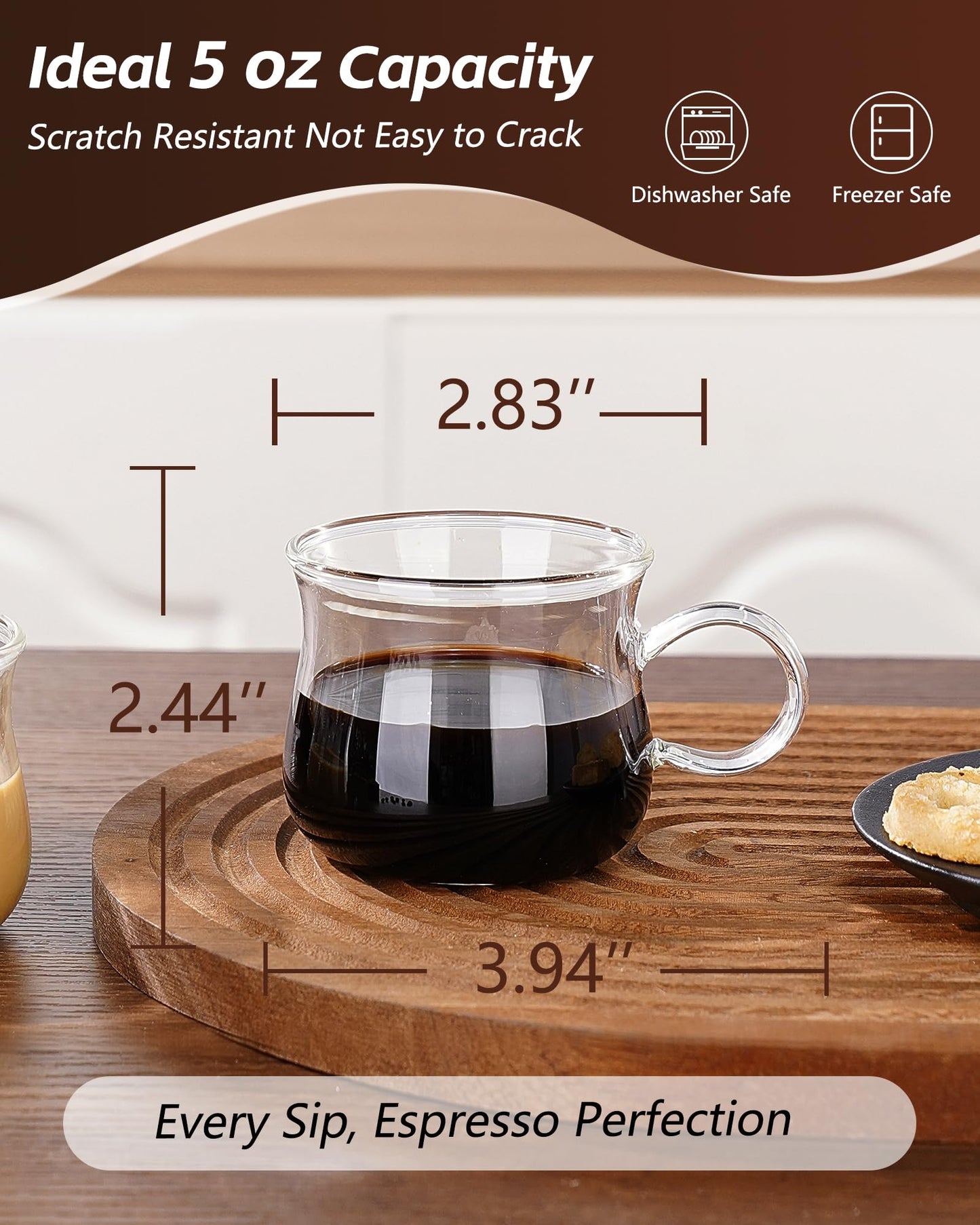 BOILMERIT Espresso Cups Set of 4, 5 Ounces Espresso Shot Glass, Clear Double Esperesso Glasses with Handle, Small Tazas De Cafe Espresso Machine Accessories