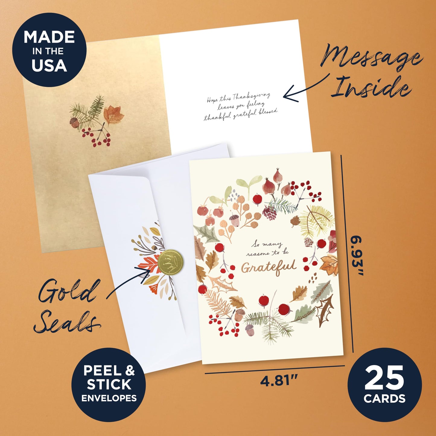 Thanksgiving Cards for Employees by Hallmark Business – 25 Pack Bulk Greeting Cards with Envelopes & Gold Seals – “For Everything You Do” Design – Appreciation Cards for Staff & Workplace Teams
