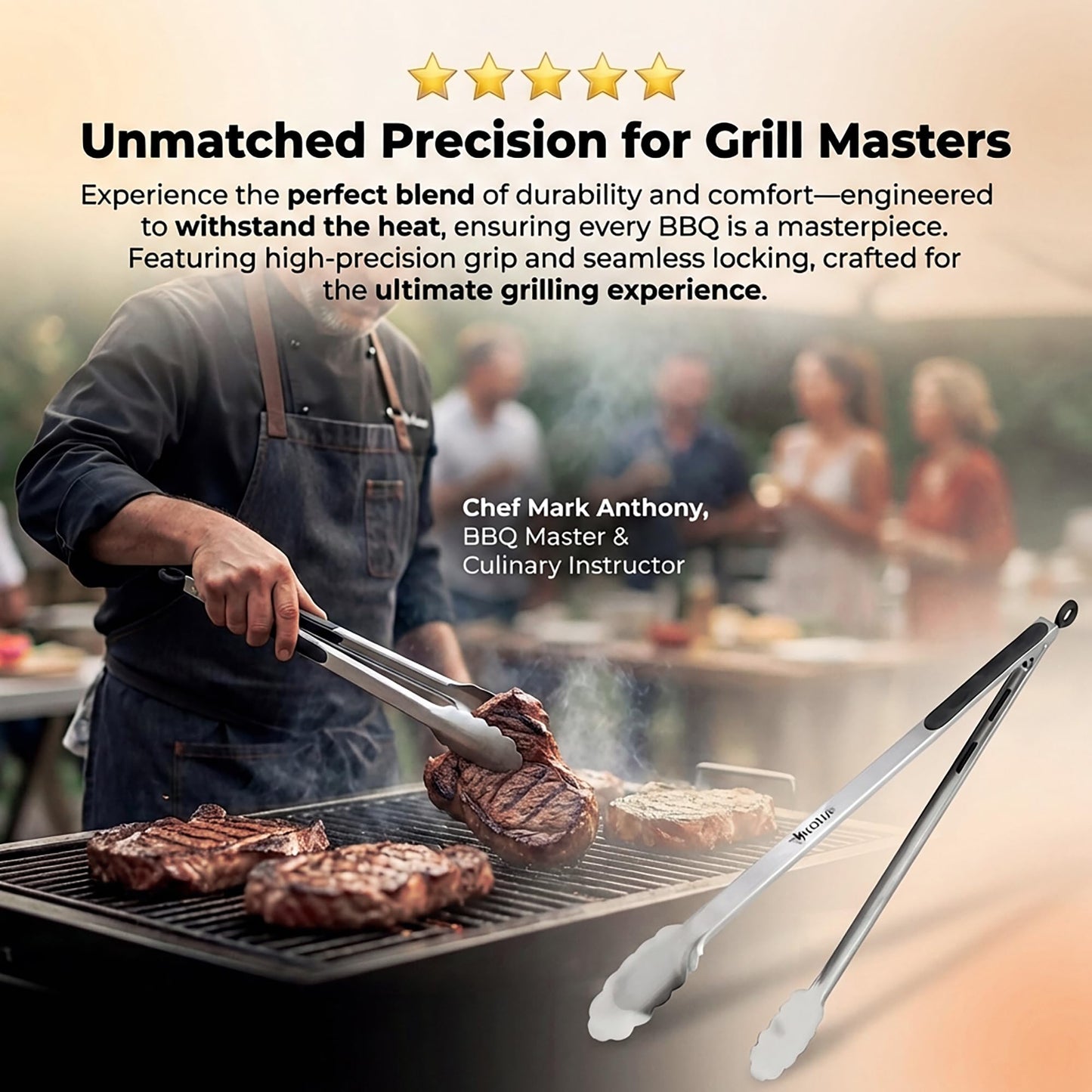 Kona Premium Stainless-Steel Locking Grill Tongs 17 inch, Sturdy, Heavy Duty Tongs - Great for Cooking, Grilling, and Barbecue (BBQ) [Set of 2]