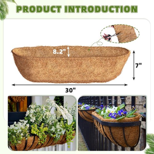 Coco Coir | 30 Inch Trough Liners - Natural Coconut Fiber for Wall Baskets & Planters (2 Pack)