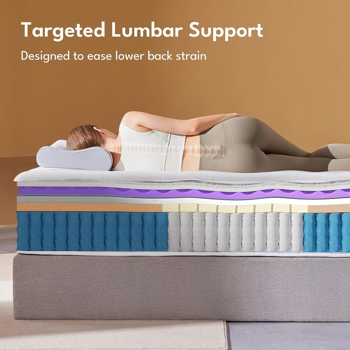 Skiennix Queen Mattress - 14 Inch Hybrid Memory Foam with Reinforced Edge Support & Zoned Coils