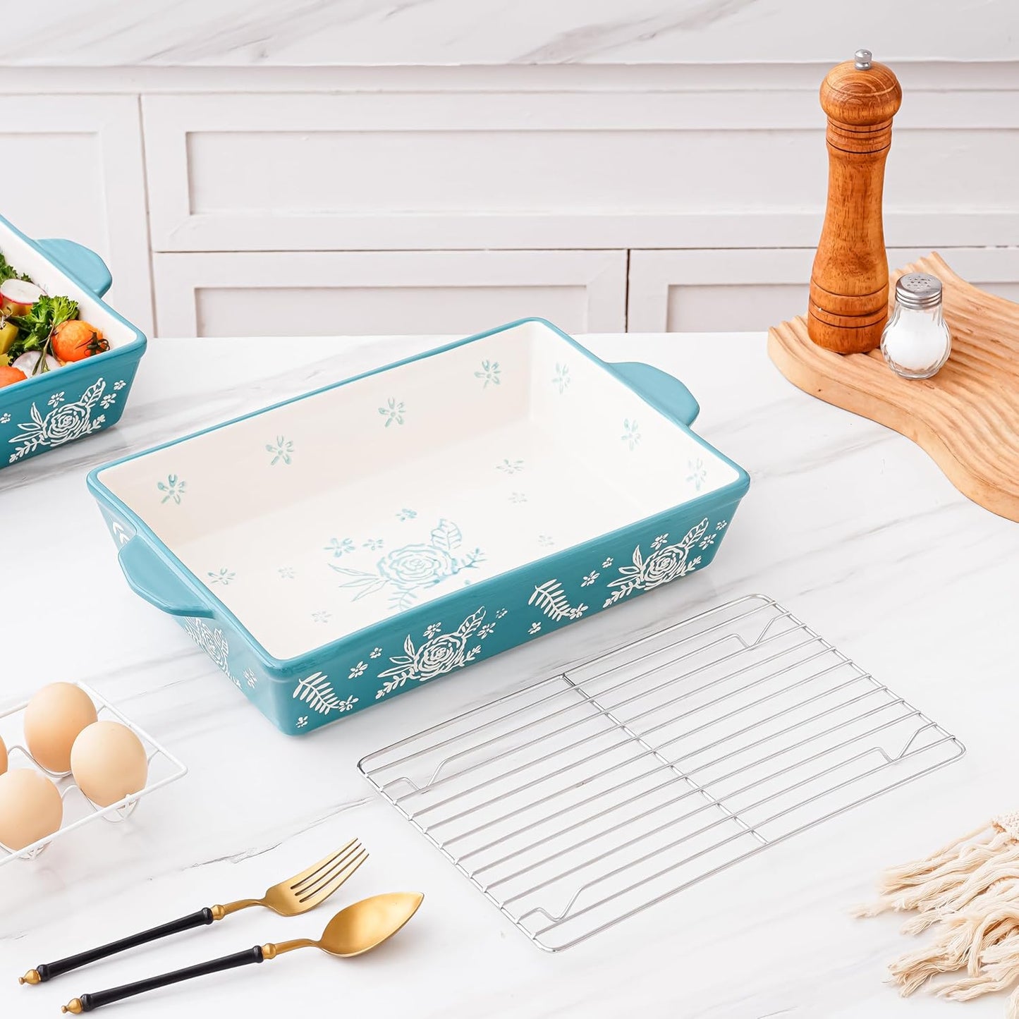 Wisenvoy Casserole Dish - Ceramic Baking Dish with Roasting Rack for Oven | Perfect for Lasagna