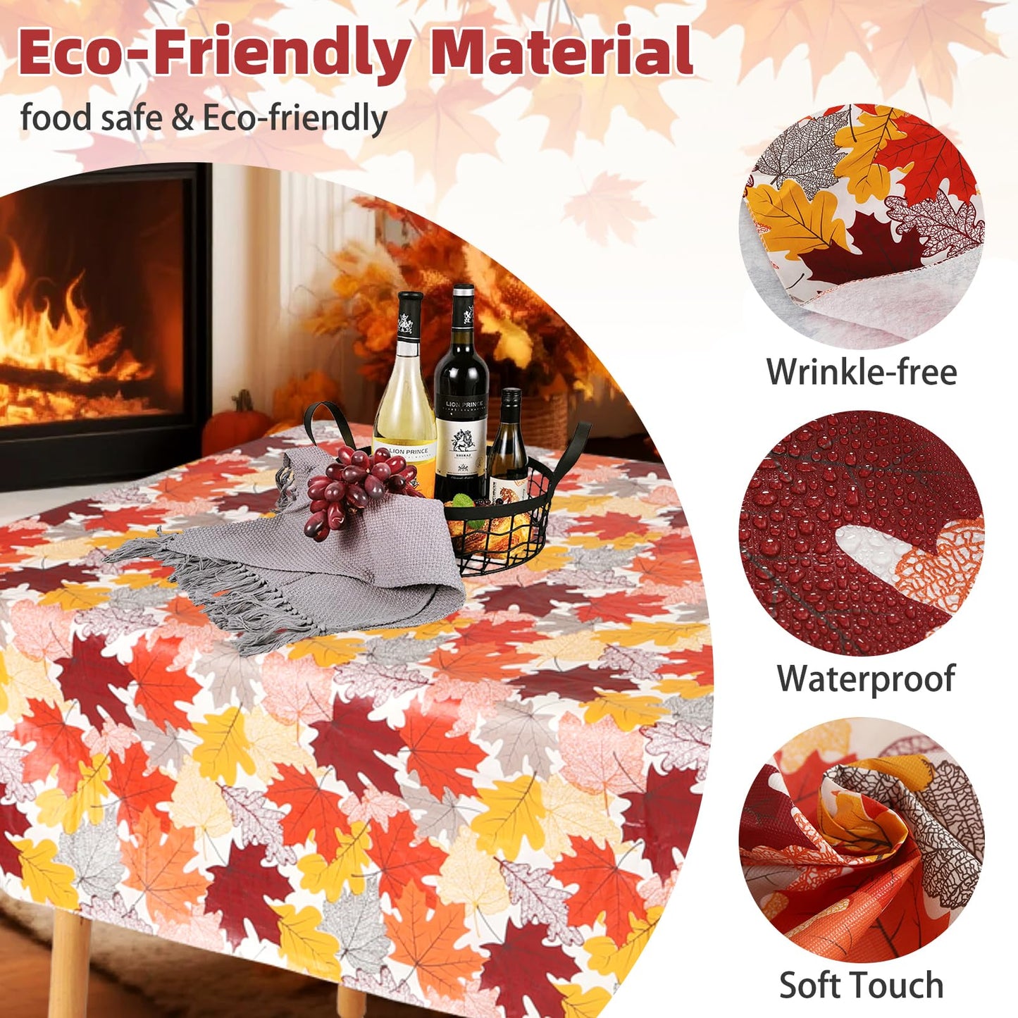 NESAYVER Fall Vinyl Tablecloth with Flannel Backing for Rectangle Tables 52x70 Inches,Waterproof Wrinkle & Stain Resistant Thanksgiving Decorations Fit for Dining Parties Buffets Weddings,Maple Leaves