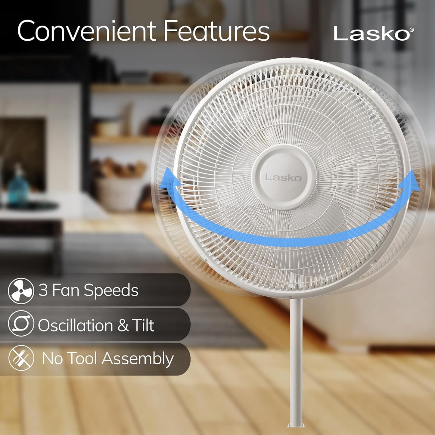 Lasko 2520 16-Inch Oscillating Stand Fan - Powerful Cooling in Sleek White Design