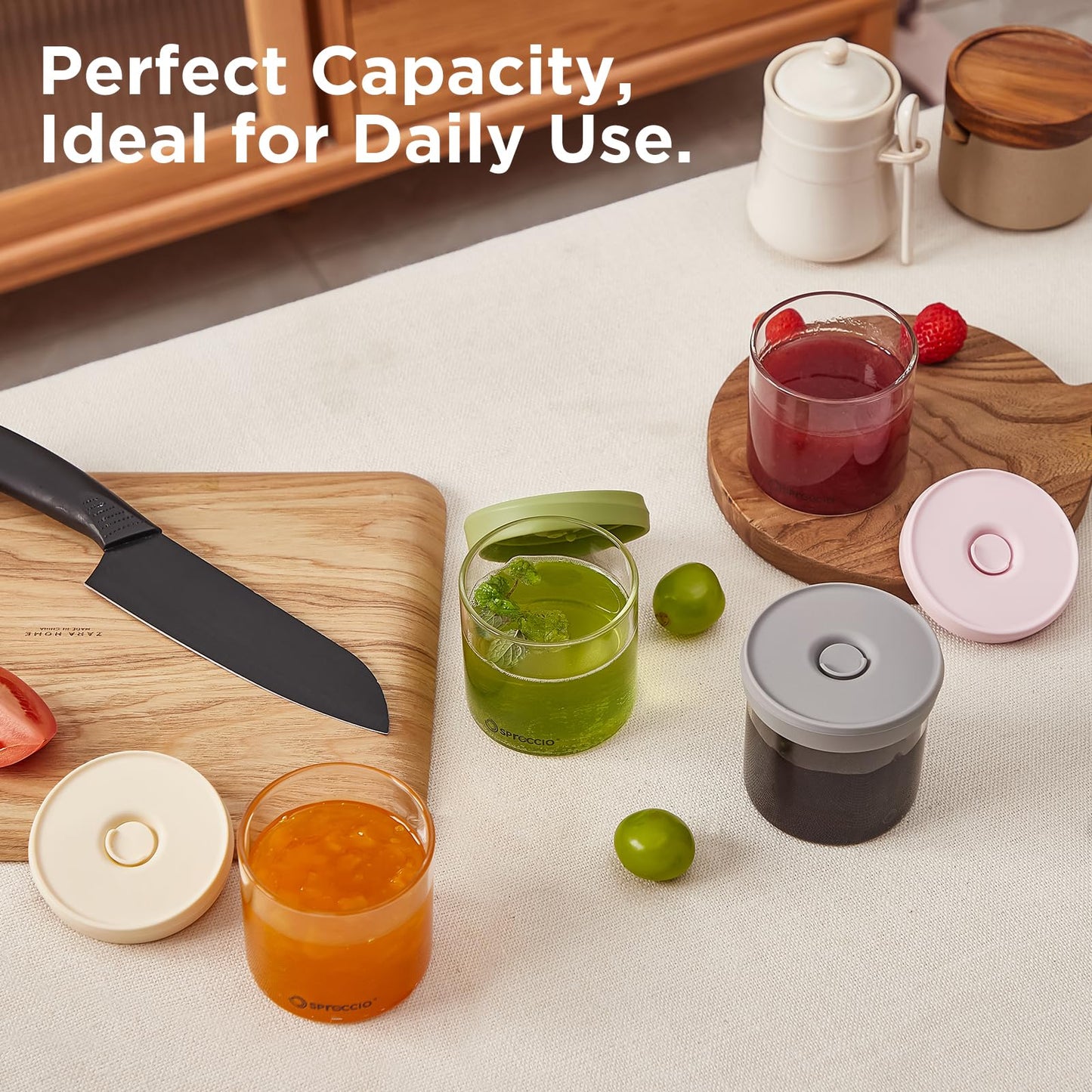 Spreccio Glass Food Jars - Airtight Dressing Containers with Lids, Perfect for Sauces, Overnight Oats, and Baby Food Storage, Small Glass Jars with Lids, 10oz Pack of 4