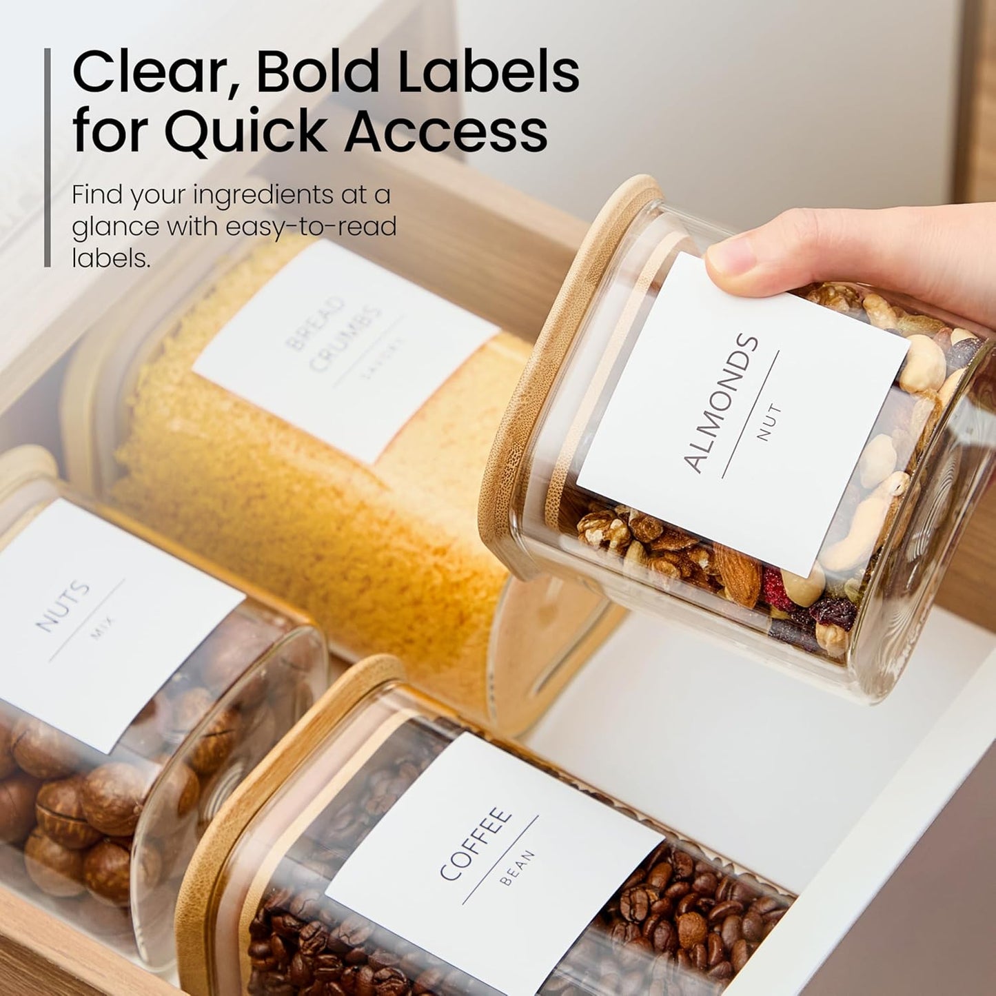 Talented Kitchen Glass Food Storage Containers - Airtight & Stackable Square Jars | Pack of 6, 24/37/51 fl oz