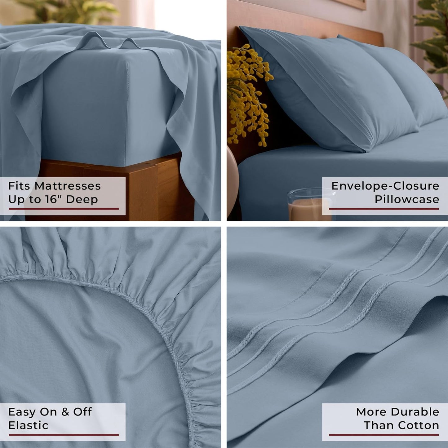Mellanni Queen Sheets Set - 4 PC Hotel Luxury Bedding | Extra Soft, Cooling, Wrinkle-Resistant (Blue Hydrangea)