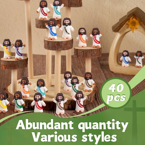 AMZFAVOR 40pcs Little Jesus Figures, Multicolor Mini Figurines in Bulk, Tiny Baby Jesus Rubber Toys to Hide and Seek for Valentine's Day Gifts, Easter Egg Hunts, Sunday School Supplies, Kids & Adults