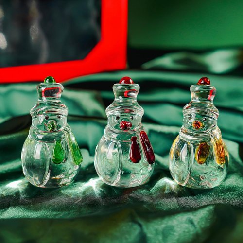 Glass Snowman Figurine Set by [Brand Name] - Handmade Christmas Decorations | 1.6'' x 4.2'' for Winter Home Decor