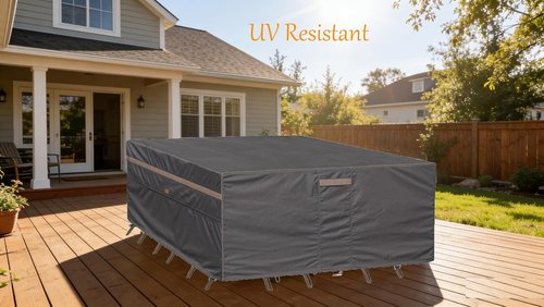 Heavy Duty Waterproof Patio Furniture Covers - UV Resistant Rectangular Table & Chair Set | 90" Wx 60" D x 28" H - Dark Grey
