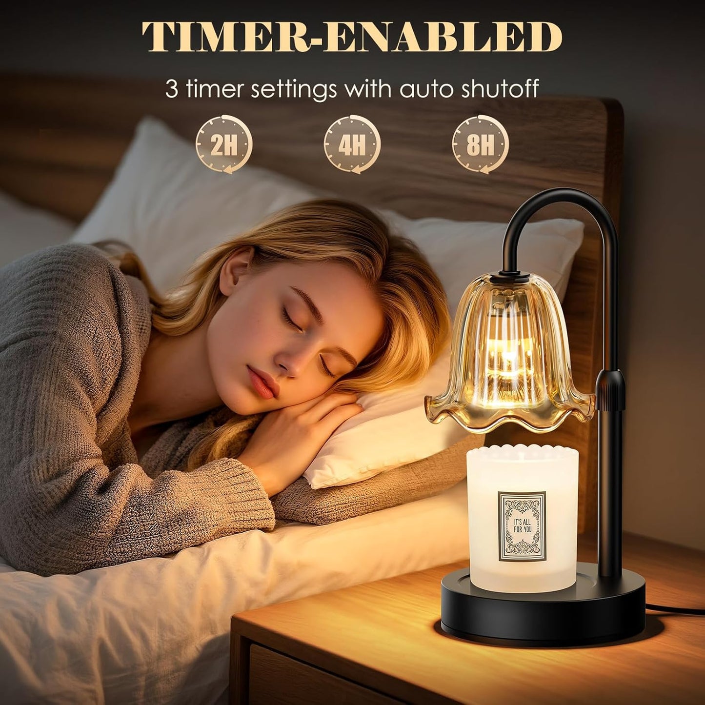 Skiennix Candle Warmer Lamp - Dimmable Wax Melt Warmer with Timer | Modern Farmhouse Decor (Amber)