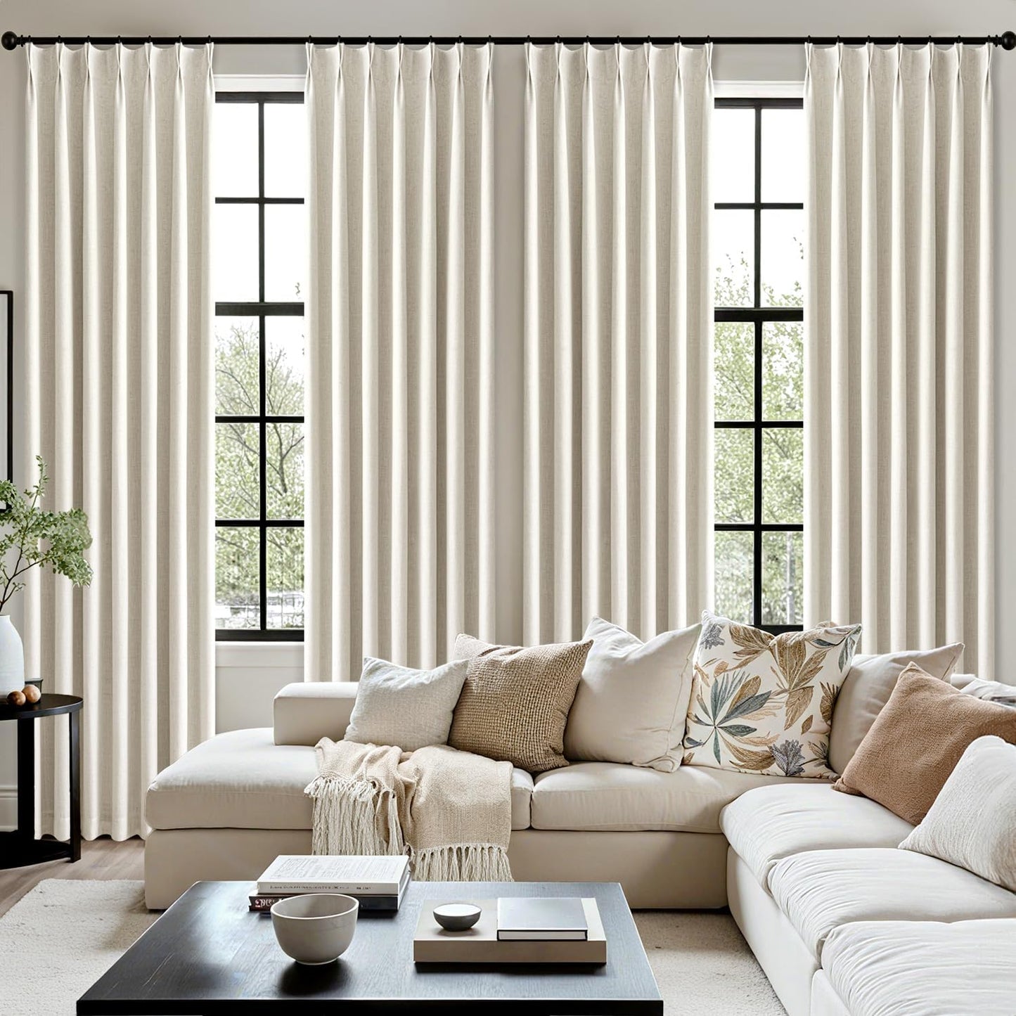 MIULEE Blackout Linen Curtains - Natural Pinch Pleated Design | 90-Inch Length, 2 Panels for Light Blocking in Bedroom & Living Room