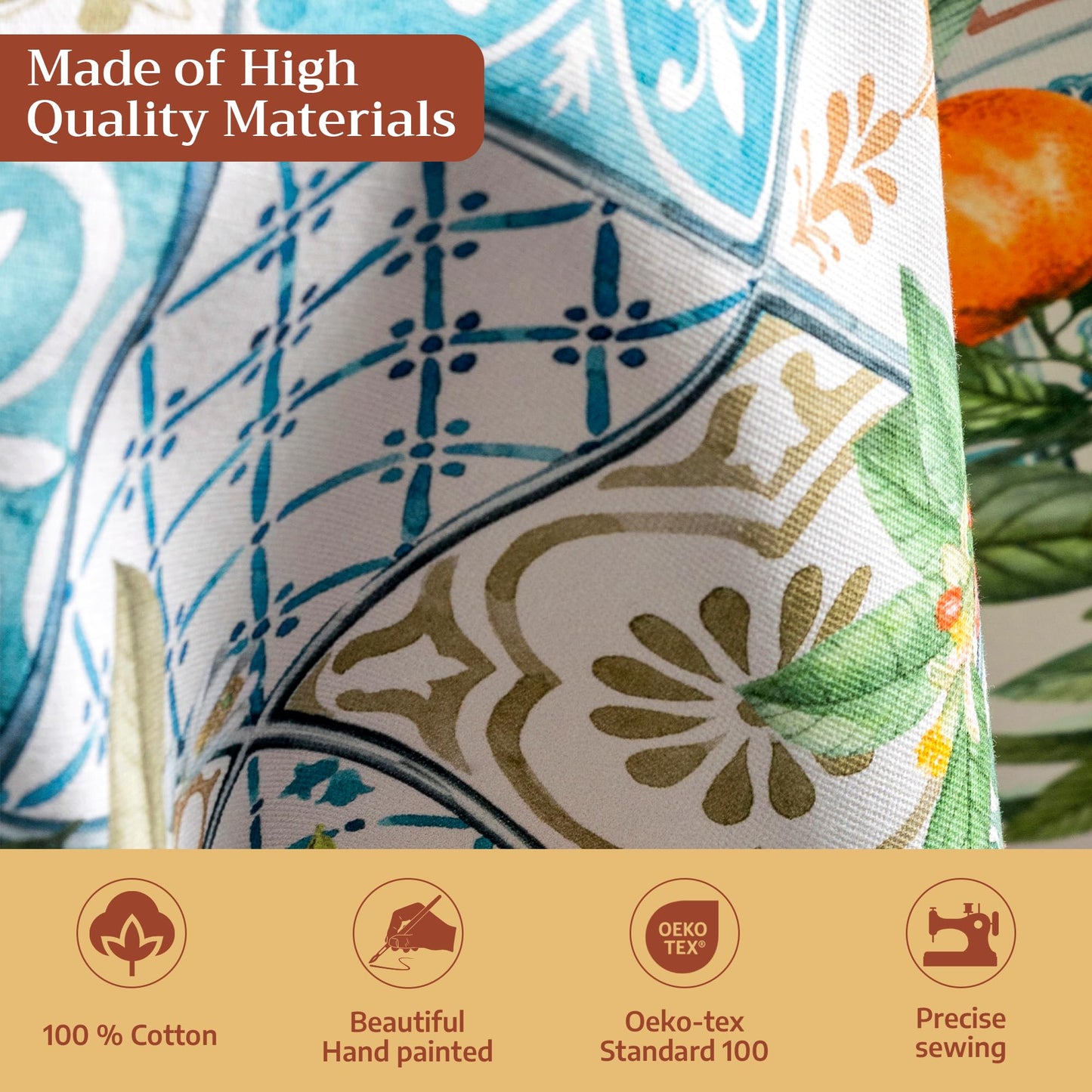 Maison d' Hermine Table Cloth Round Table 100% Cotton 63 Round Inches Tablecloth Reusable Decorative for Dining Kitchen Room Farmhouse Home Gifts for Mothers Day Spring Summer - Agrume