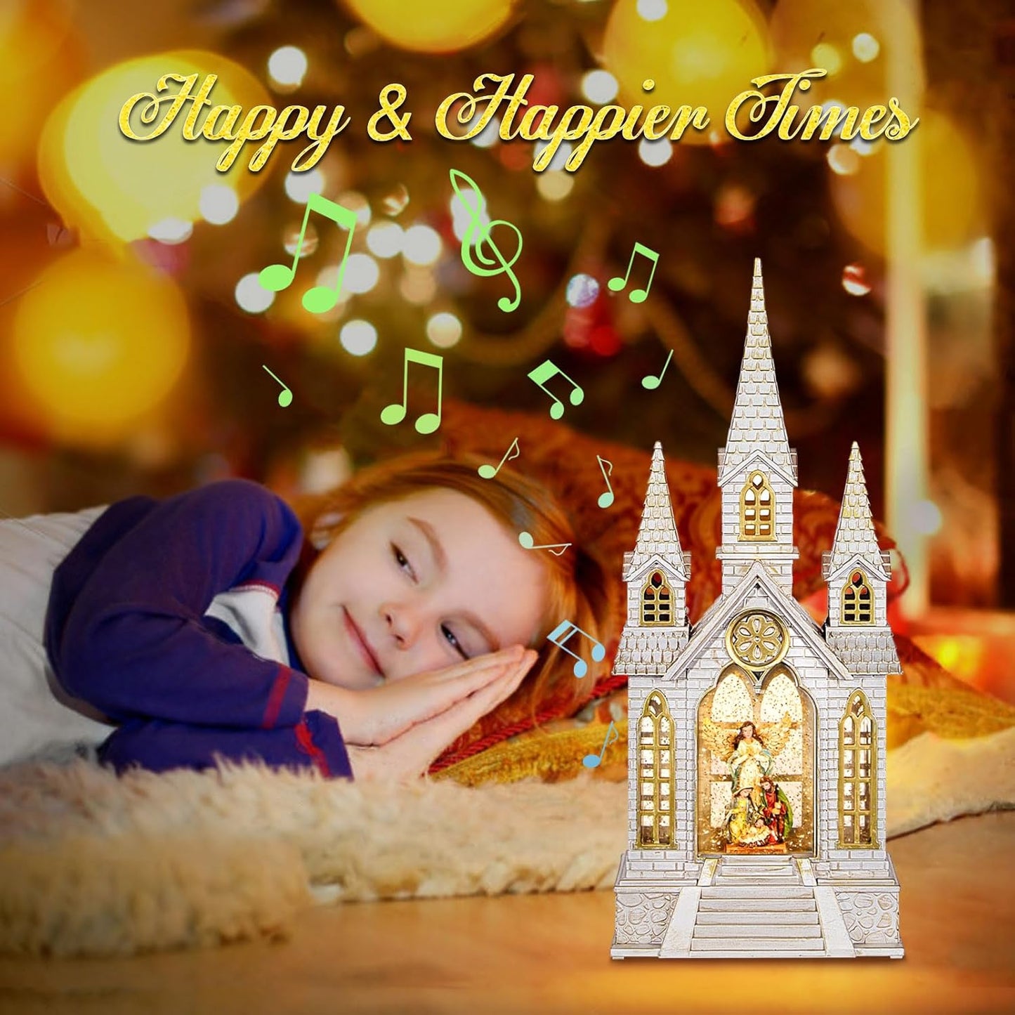 Regine Switzerland Lighted Christmas Snow Globe - Angel Holy Family Nativity Decoration | Musical Glitter Design