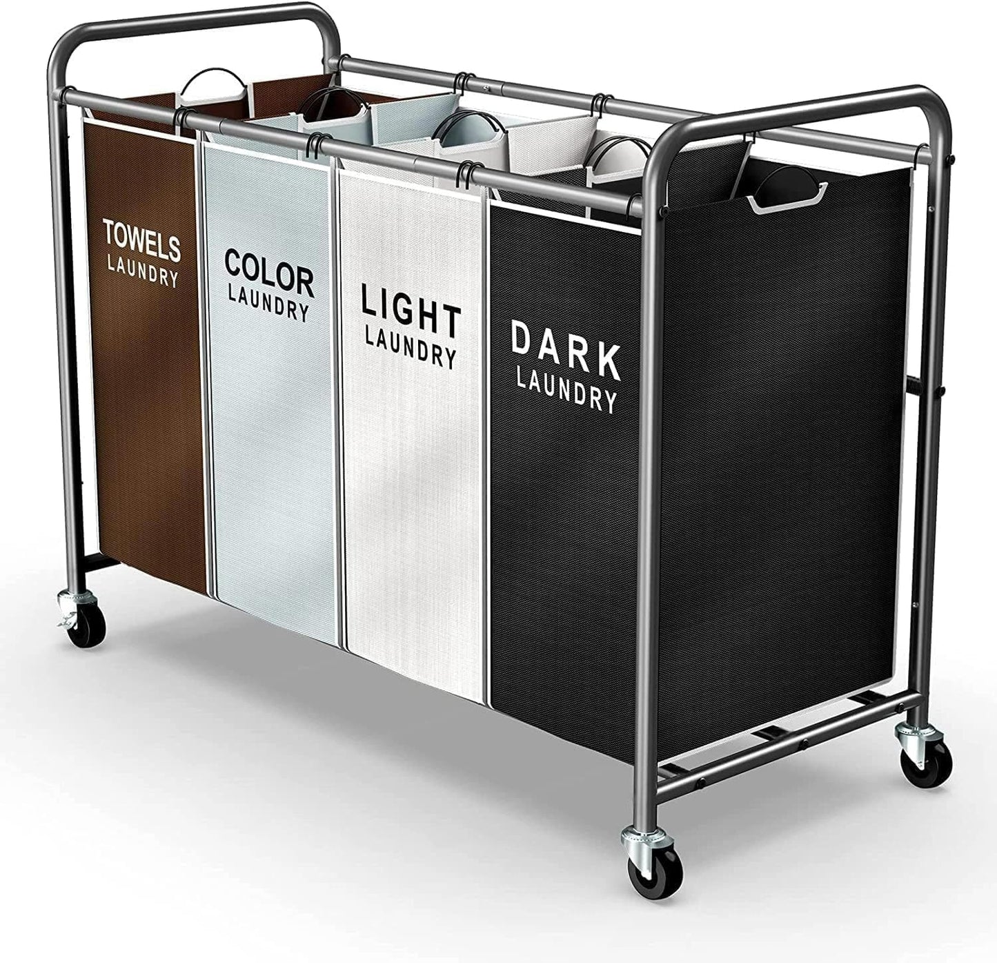 ROMOON Laundry Hamper Sorter Cart - 4-Section Organizer with Lockable Wheels | 180L Rolling Basket for Small Spaces