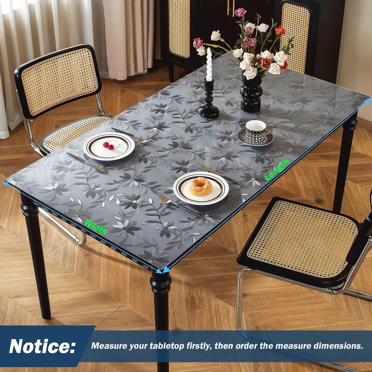 OstepDecor Floral Table Protector 36 x 60 Inch, 1.5mm Thick Plastic Table Cover, Waterproof Dining Tabletop Protector Rectangle Vinyl Tablecloth PVC Desk Pad Mat for Kitchen, Wooden Table