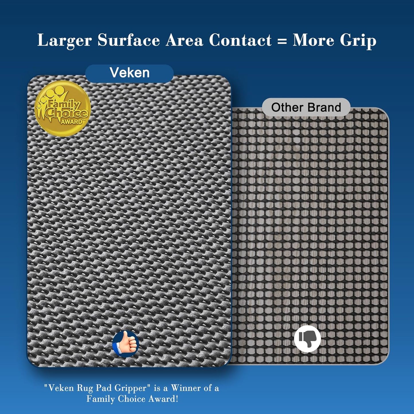 Veken Rug Pad Gripper - Non-Slip Dark Grey 2x3 Ft Mat for Hardwood & Tile Floors | Thick Anti-Skid Design