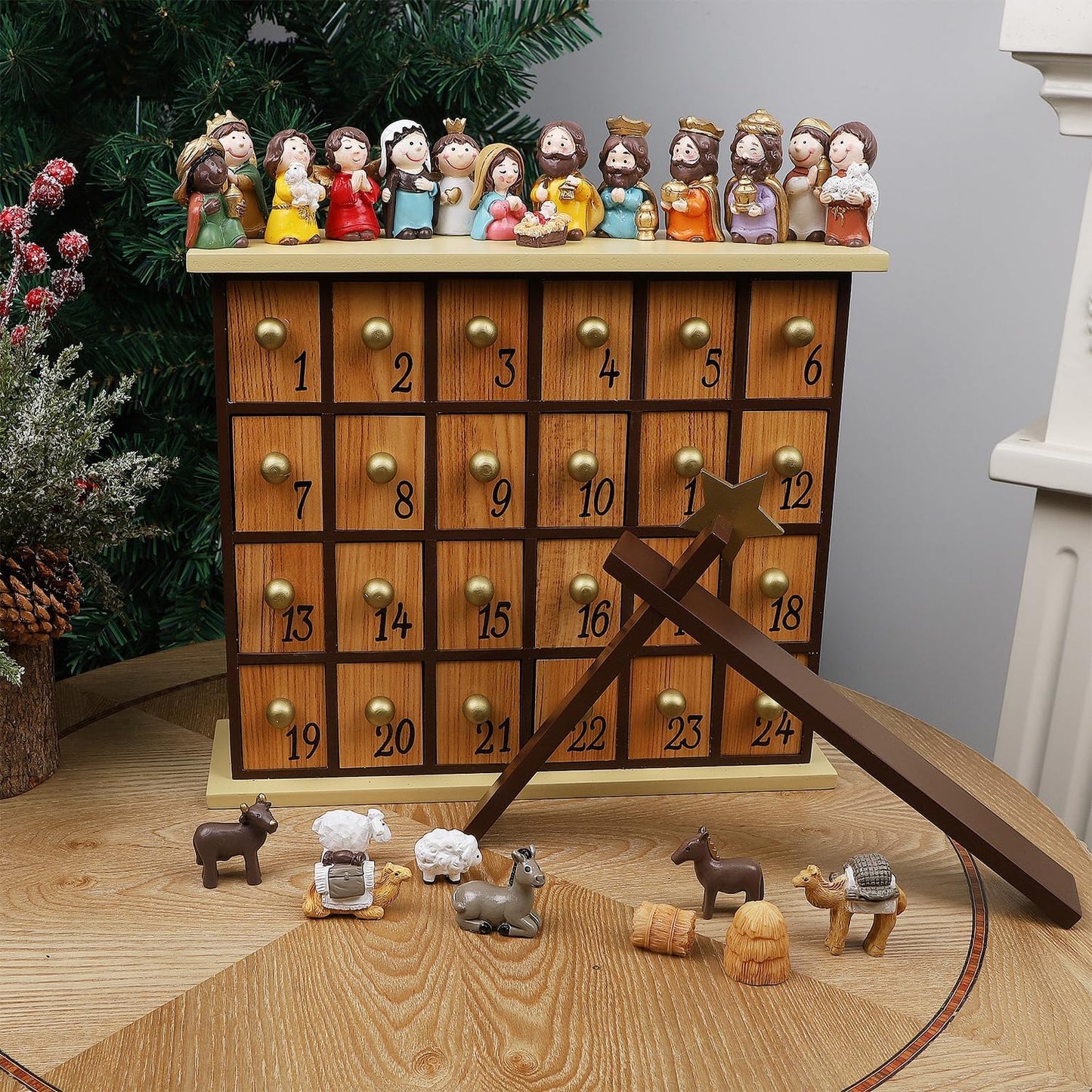 Juegoal Nativity Advent Calendar - Countdown to Christmas with 24 Figures & Drawers | Perfect Holiday Gift for All Ages