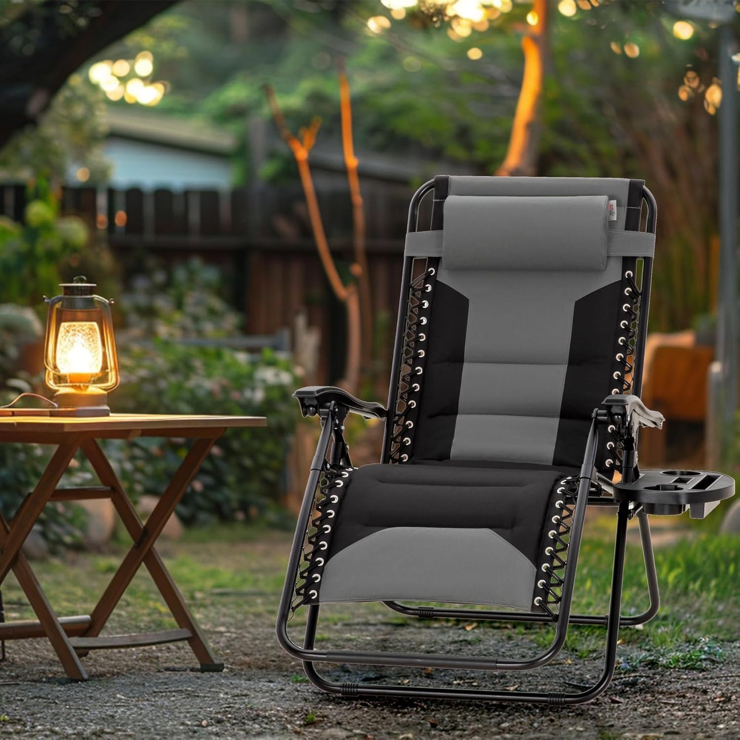 Maison Arts Oversized Zero Gravity Chairs - Set of 2 Folding Recliners with Cup Holder, 28" Wide Seat, Supports 400lbs, Grey & Black