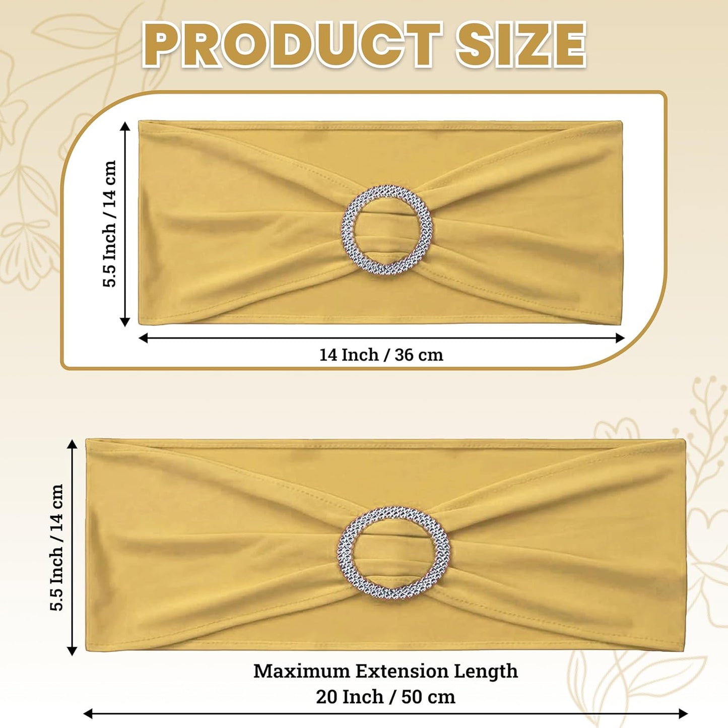 MDS Spandex Chair Sashes - Premium Stretch Covers with Buckle Slider | Universal Fit for Weddings & Events - Gold (Pack of 50)