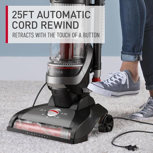 Hoover WindTunnel Cord Rewind Pro Bagless Vacuum Cleaner - Multi-Cyclonic Filtration, 25ft Cord, 5-Height Adjustment