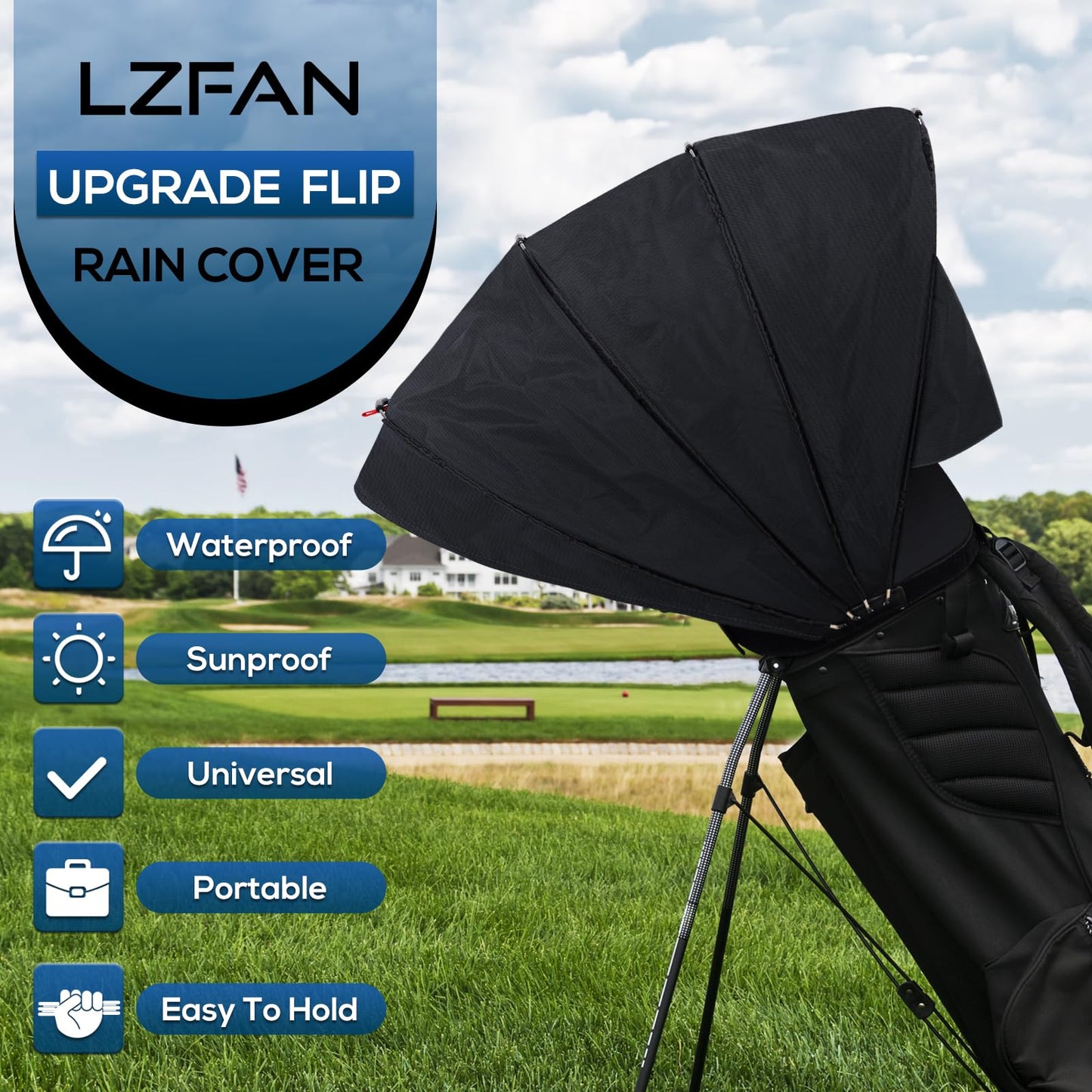 LZFAN Golf Bag Rain Cover, Golf Club Protector, Waterproof Rain and Dust Covers, Easy Access Golf Bag Rain Hood/Cover, Anti UV,Anti-Static,All Weather Protection, Garage Storage (Upgrade-Zipper)