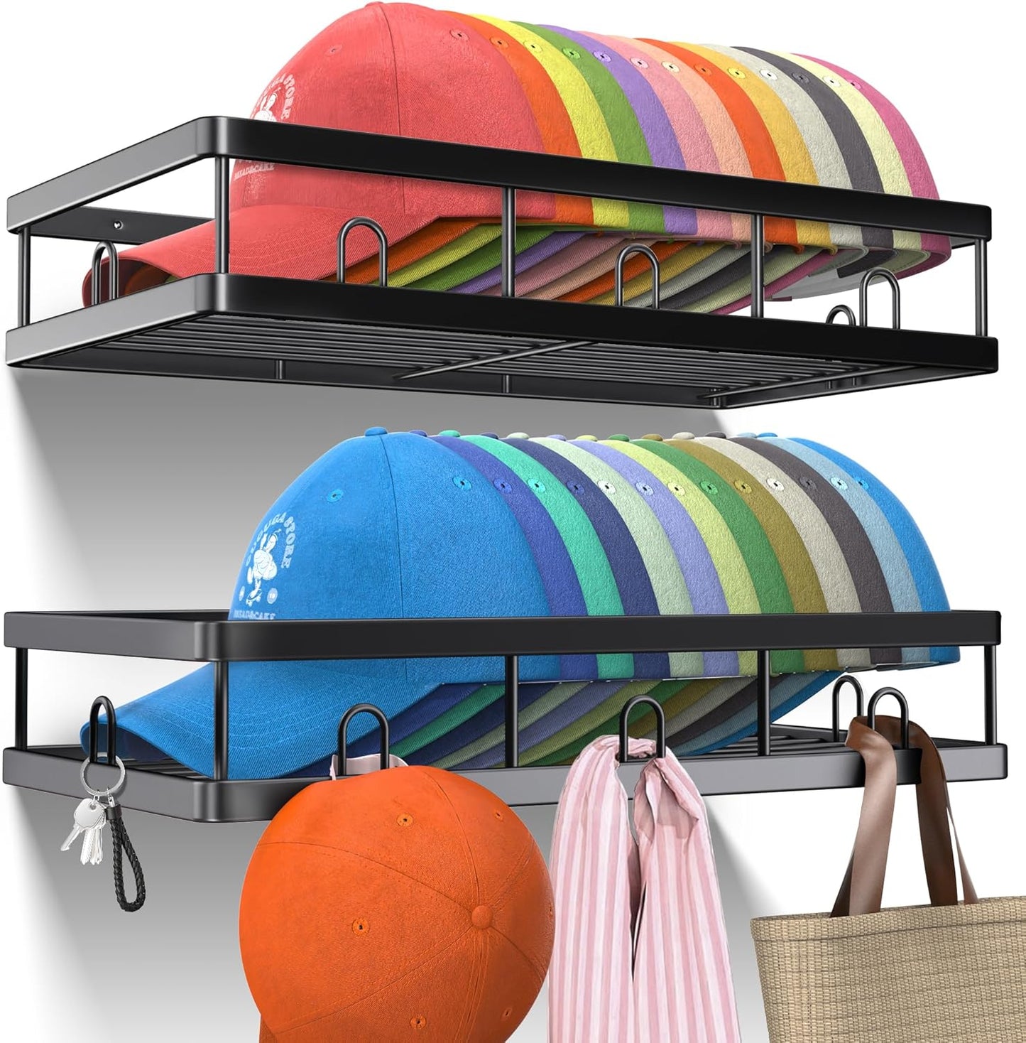 Metal Hat Rack by [Brand Name] - Sturdy Wall Organizer for Up to 40 Baseball Caps | Black