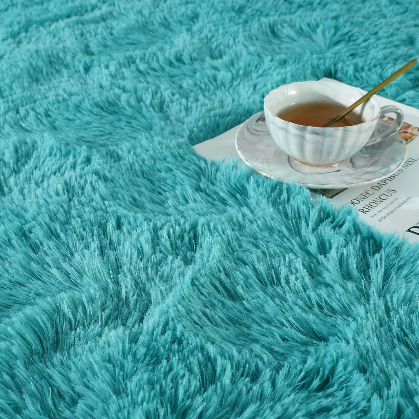 Ompaa Soft Fluffy Area Rug for Living Room Bedroom, 5x8 Teal Blue Plush Shag Rugs, Fuzzy Shaggy Accent Carpets for Kids Girls Rooms, Modern Apartment Nursery Dorm Indoor Furry Decor