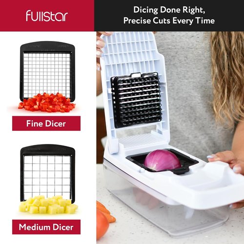 Fullstar Vegetable Chopper & Mandoline Slicer - 9-in-1 Kitchen Gadget with Container & Cheese Grater, White