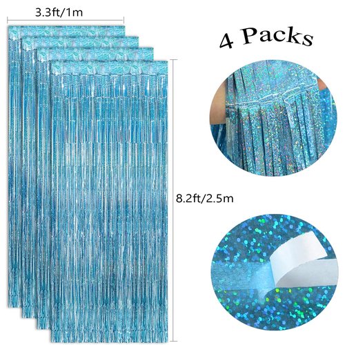 4Pcs Gold Fringe Backdrop 12.8x8.2 Feet Glitter Metallic Tinsel Foil Fringe Curtain, Gold Backdrop Curtain Door Streamers for Birthday Graduation Bachelorette Disco Christmas Party Decorations