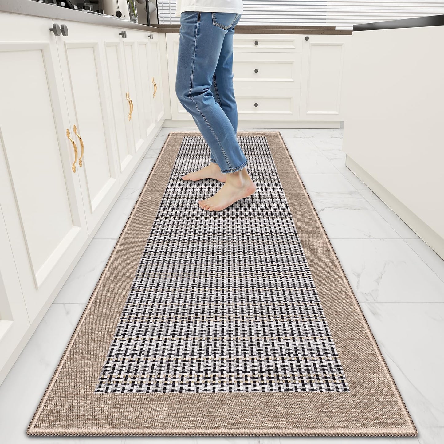 StepRite Kitchen Rugs, Kitchen Mats for Floor, 70"x20" Non-Slip Machine-Washable Kitchen Throw Rug, Absorbent Runner Rugs Office, Sink Standing Desk Mat, Decor Carpet, Khaki