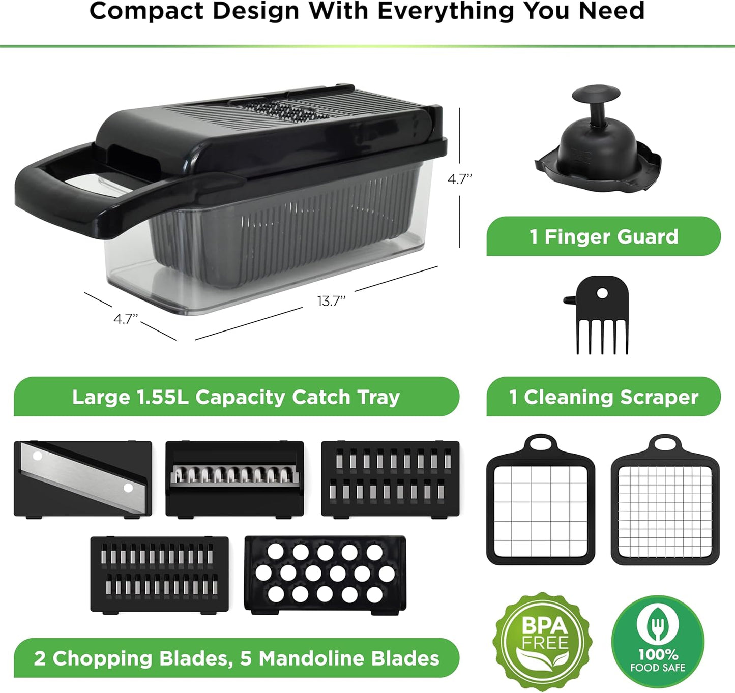 PrepNaturals Vegetable Chopper - 8-in-1 Food & Onion Chopper with Container | Versatile Mandoline Slicer in Black
