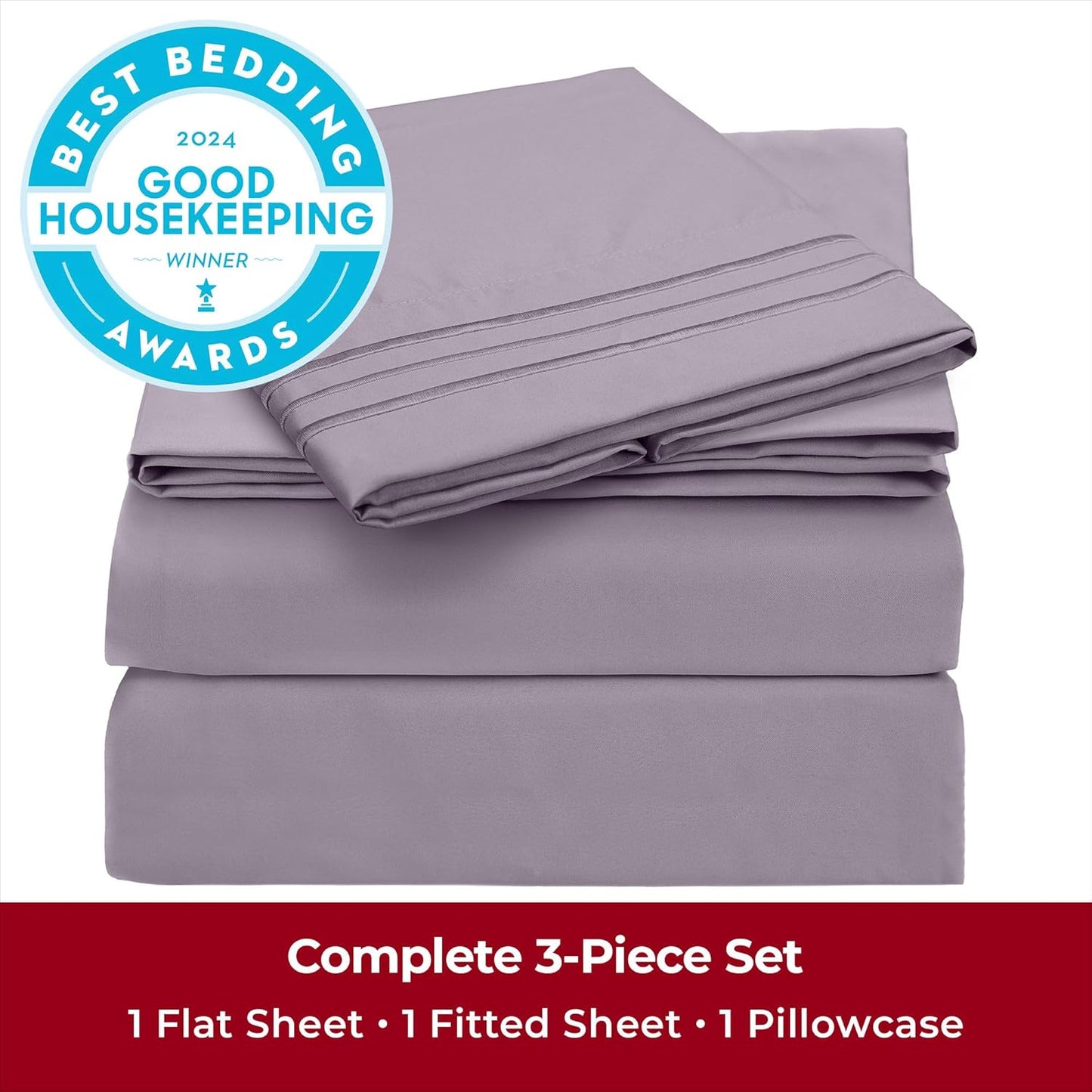 Mellanni Twin Sheets Set - 3 PC Hotel Luxury Bedding, Extra Soft & Cooling - Wrinkle & Fade Resistant (Hazy Lilac)