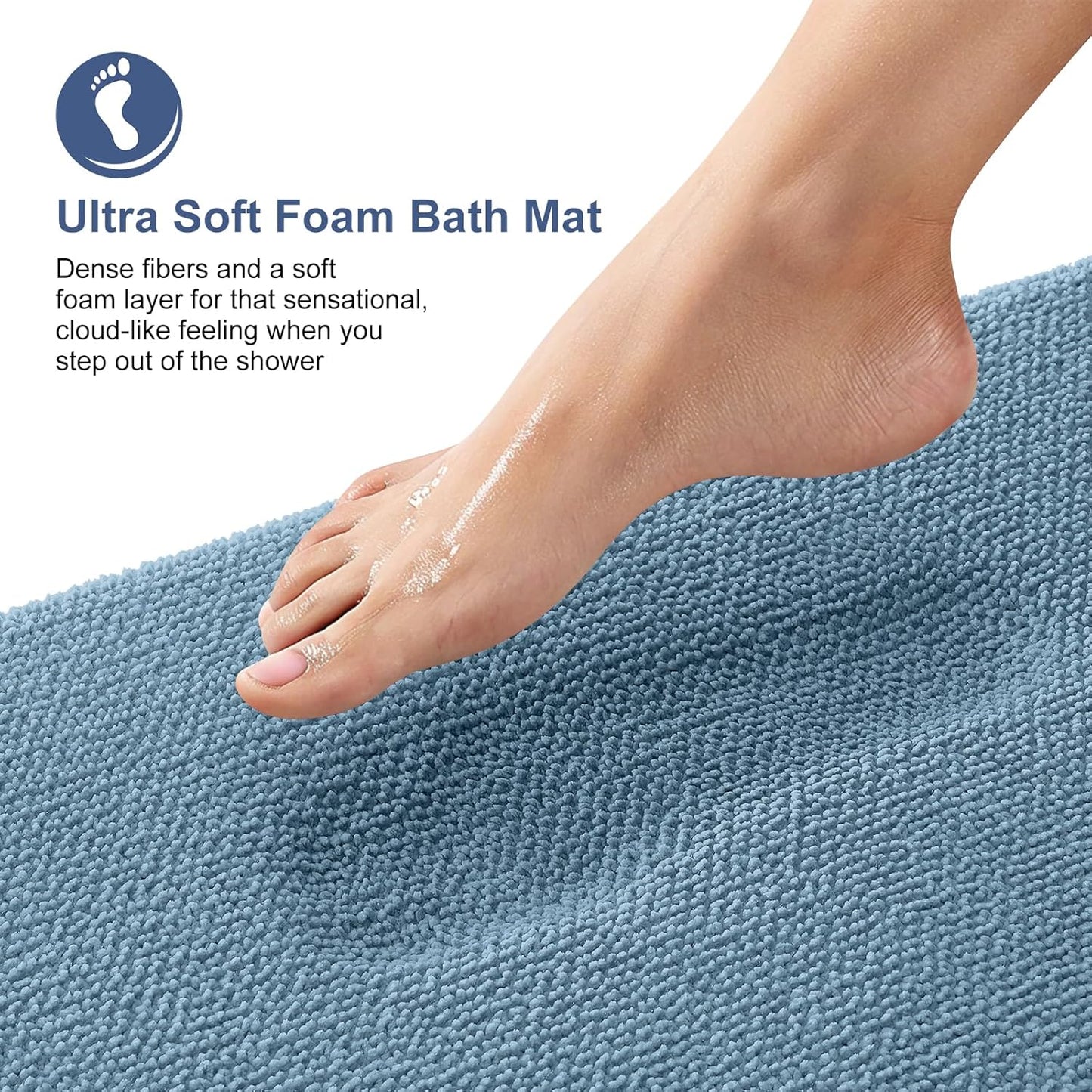 OLANLY Thick Memory Foam Bath Mat Rug - Extra Soft & Absorbent | Non-Slip, Quick Dry, 30x20, Airy Blue