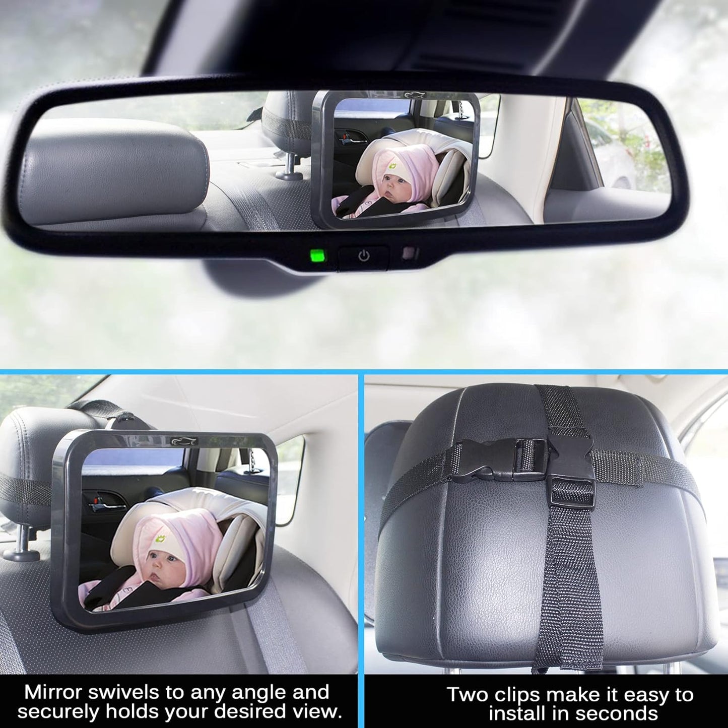 Shynerk Baby Car Mirror - Safety Rear Facing Infant Seat Mirror with 360° Rotation & Shatterproof Design