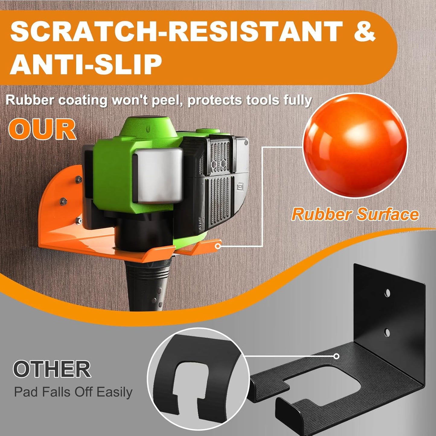 Weedeater Hanger - Heavy Duty Wall Mount Tool Holder with Rubber Coating | Organize Your Garage