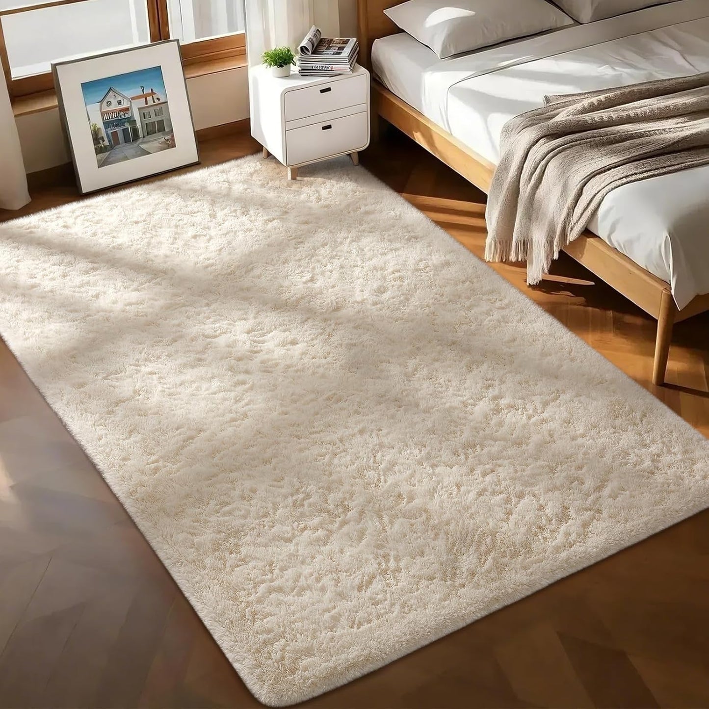 Ophanie Area Rugs - Non-Slip Fluffy Soft Shag Rug for Living Room | Large Ivory Plush Carpet