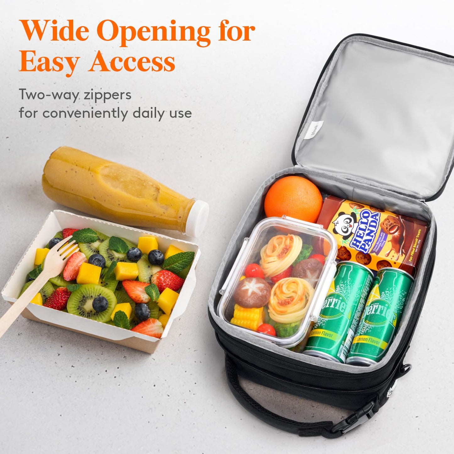 Lifewit Insulated Lunch Box for Men, Expandable Cooler Bag, Freezable Lunch Bag for Women with 2 Ice Packs and Shoulder Straps for Work Travel College, 8.2L Black