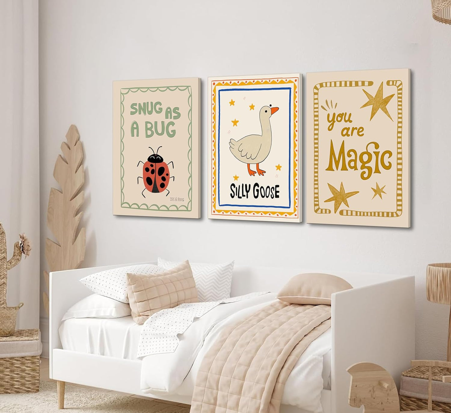 Silly Goose Nursery Canvas Wall Art - Cute Animal Insect Decor for Kids' Rooms | Framed Rustic Print