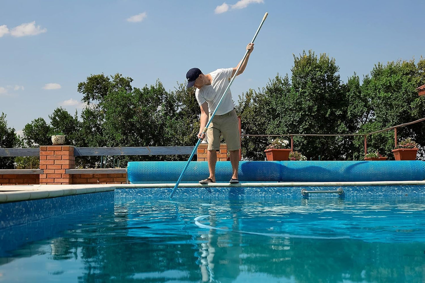 POOLWHALE Pool Skimmer Net - 15ft Telescopic Pole for Efficient Pool Cleaning