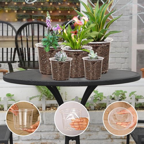 JNYONG Clear Nursery Pots - 60 Pack of 3.5 to 7 Inch Seed Starting Pots with Drainage Holes & Labels