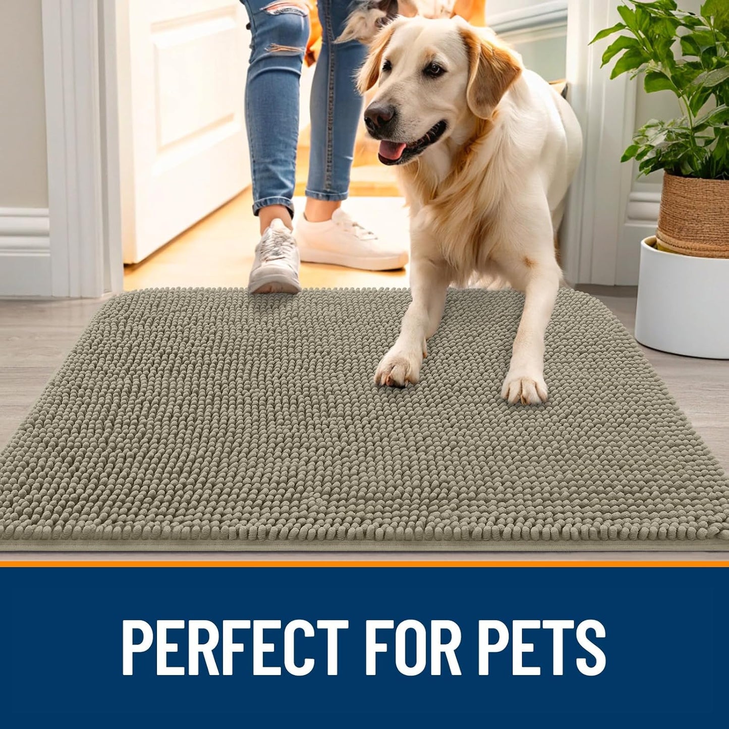 OLANLY Dog Door Mat - Absorbent Non-Slip Washable Doormat for Muddy Paws | 70x35 Warm Taupe