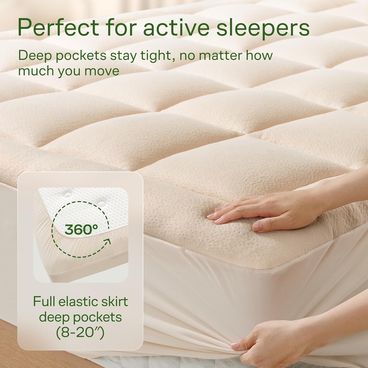 Niagara Ultra Soft Mattress Topper - Bamboo Viscose Pillow Top for Back Pain Relief | Twin XL, Naturally Cooling, Beige, Fits 6-18" Mattresses