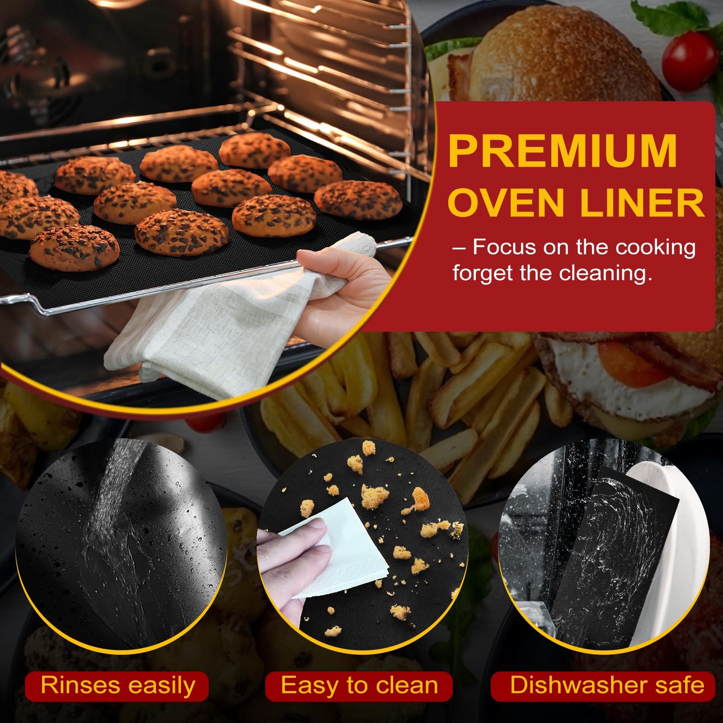 2 Pack Oven Liners for Bottom of Oven, 17"x25" Heavy Duty Non-Stick Oven Liner Mat, Reusable Heat Resistant Grill & Baking Mat, BPA/PFOA Free Roaster Liners, Fits Electric, Gas, Toaster Ovens (Black)