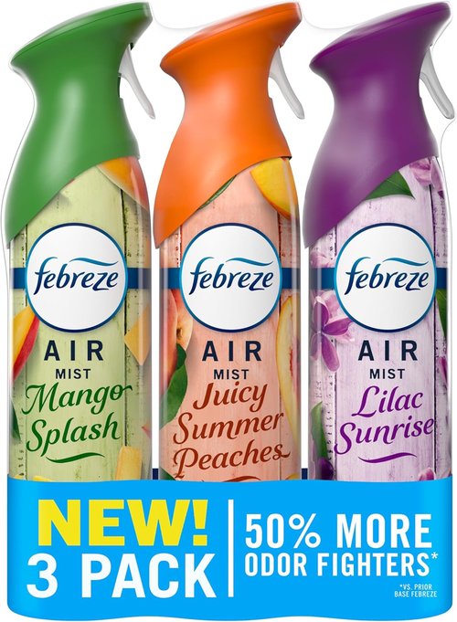 Febreze Air Mist | Odor-Fighting Room Spray Variety Pack - Lilac Sunrise, Summer Peaches & Mango Splash | 8.1oz (Pack of 3)
