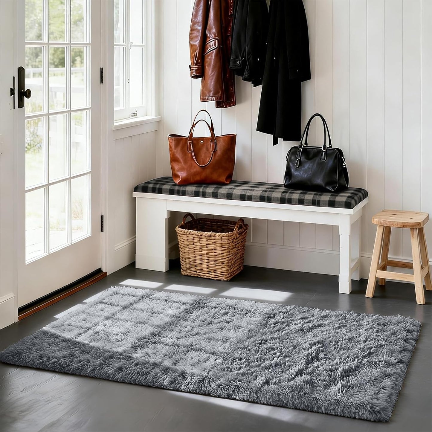 Skiennix Fluffy Shaggy Area Rug - Soft Grey 2x4 Bedroom & Living Room Decor