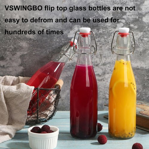 6 Pack 12 oz swing top glass bottles,flip top glass bottles 12 oz with airtight lids for Home Brewing,2nd Fermentation,Kombucha,Kefir,Vanilla Extract,Juice,Tea,Beverages,Soda,Oils,Vinegar,Limoncello