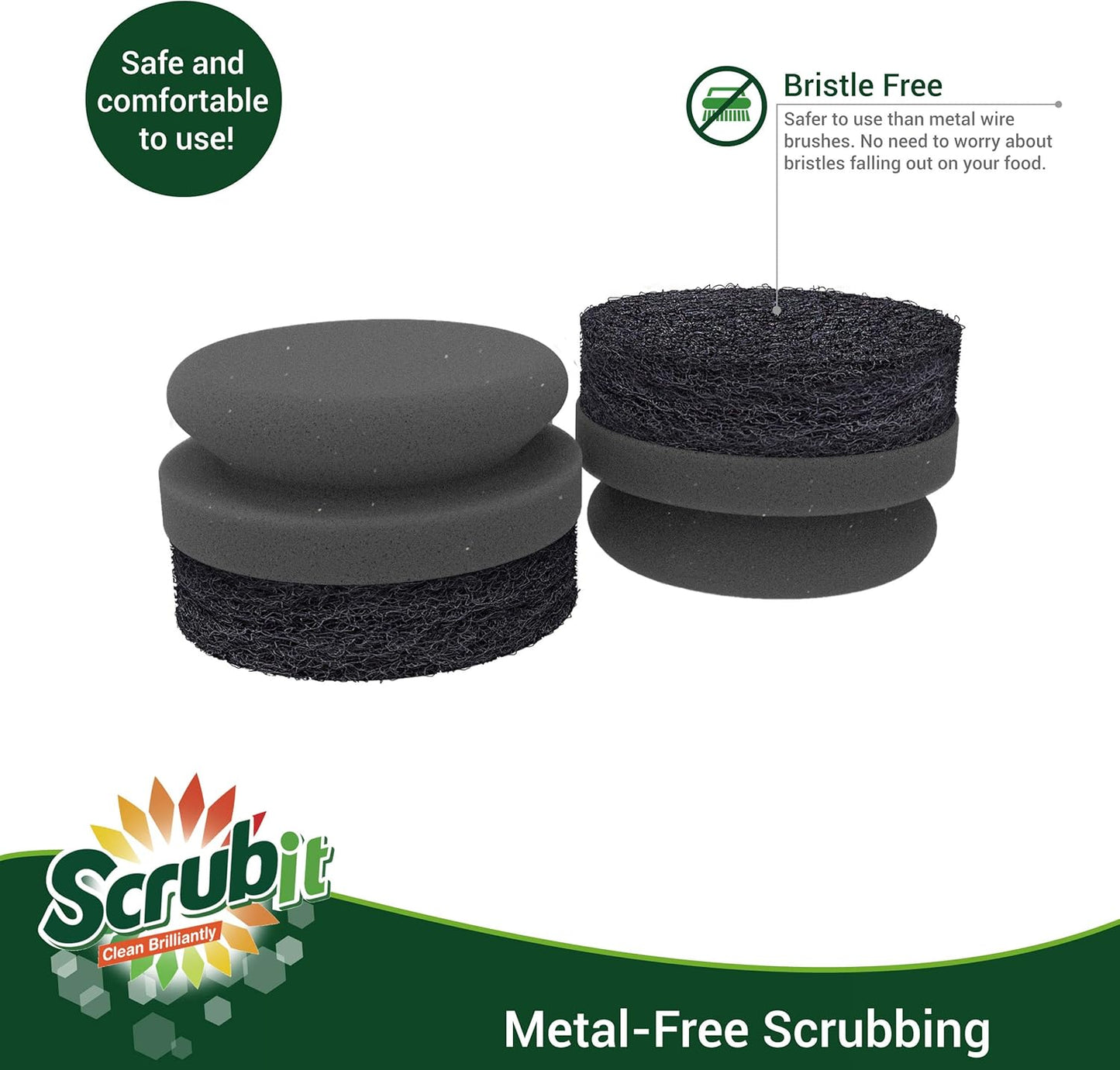 SCRUBIT Grill Cleaning Brush - Heavy-Duty Bristle-Free BBQ Cleaner with Safe Scrubber Pad | 2 Pack