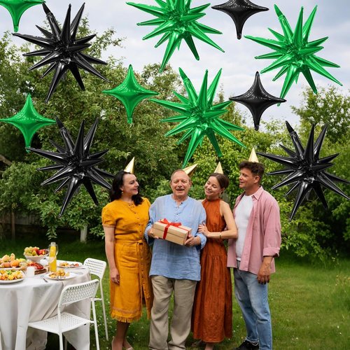 Black Green Star Balloons by [Brand Name] - 6 Pcs 22-Inch Explosion & 10 Pcs 10-Inch Kit for Celebrations