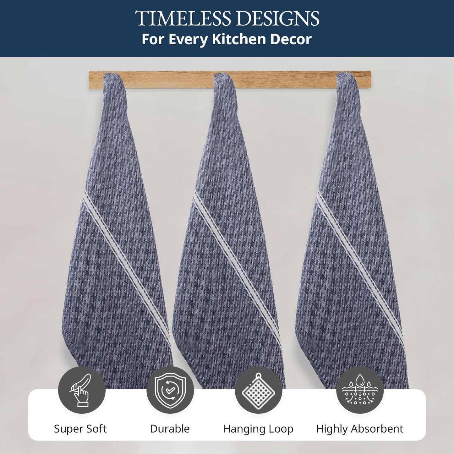 Lane Linen Kitchen Towel Set - 100% Cotton Dish Towels, Lint-Free, 14"x25", Blue Chambray, 6 Pack